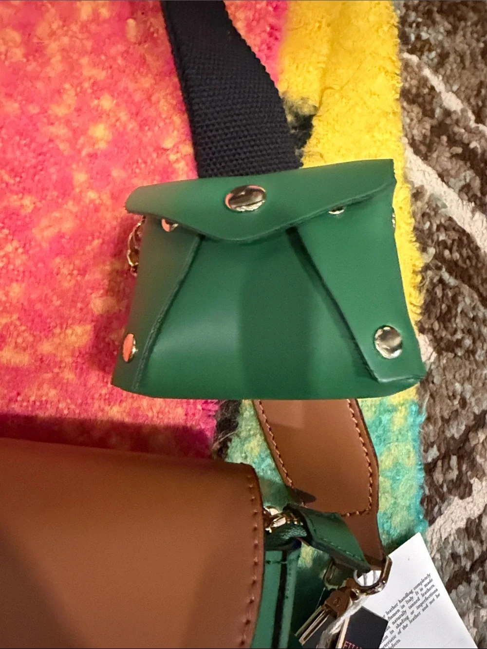 Italina Green & Brown original Leather Crossbody Bag with Matching Pouch